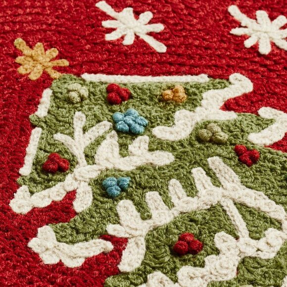 Pottery Barn Crewel Red Christmas Tree Stocking - Picture 2 of 3
